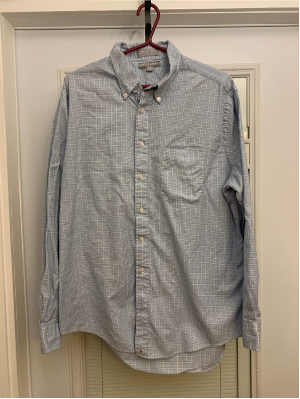 Men's Hathaway Casual Button Down Shirt, Neck 17, Blue and White Plaid